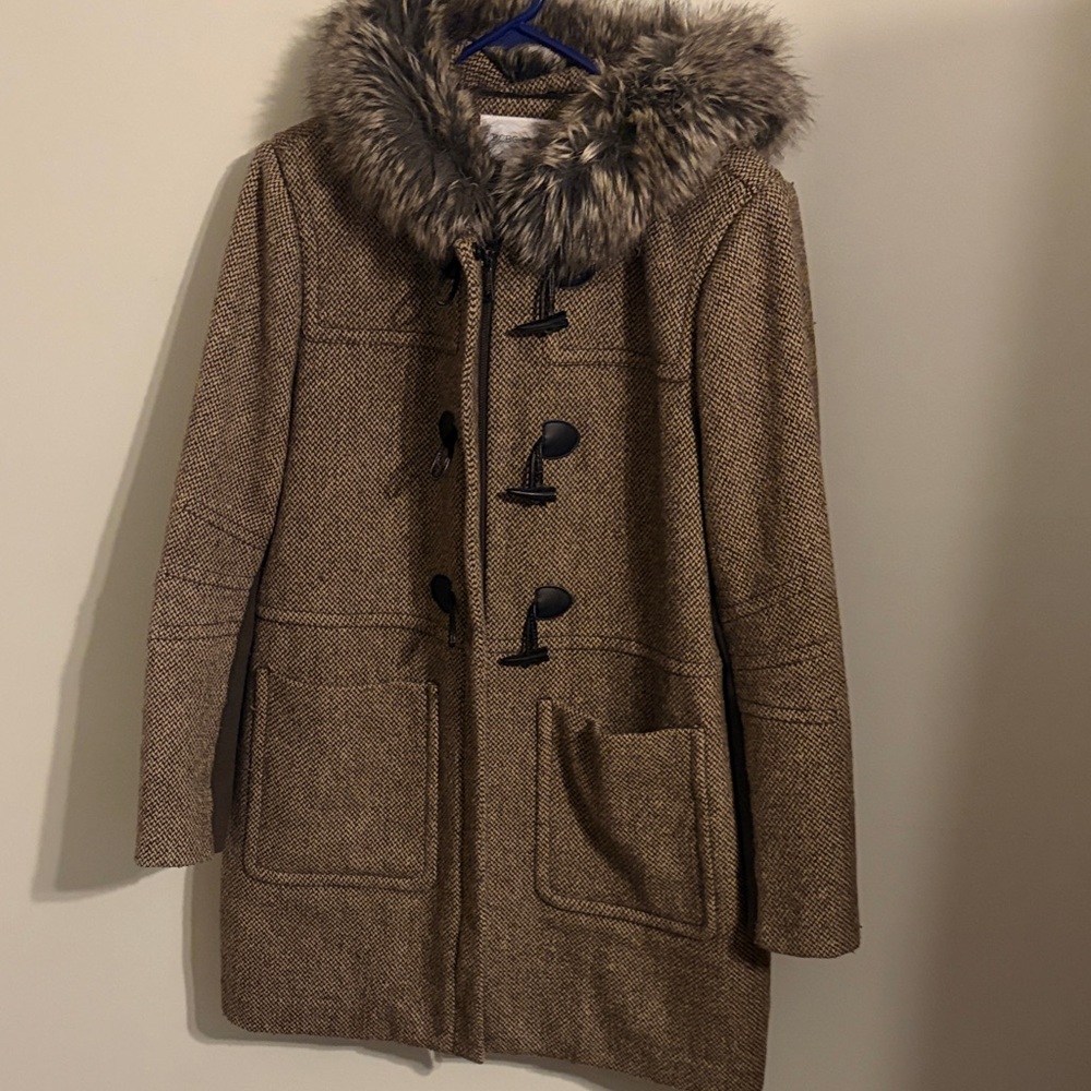 BCBGeneration Tan Fur-Trimmed Trench Coat